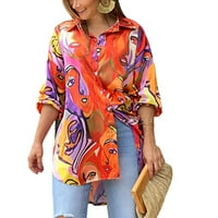 Ženski vrhovi bluza Grafički otisci dugih rukava modne žene majice Henley Ljetna tunika Tee Orange 2xl