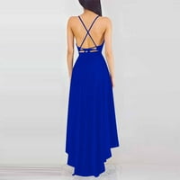 Bazyrey ženske haljine Ljeto kratki rukav Fit & Flare haljine ženske solidne modne haljine V-izrez plave