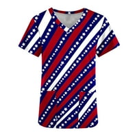 HOMADLES 4. majice Žene - kratkih rukava V-izreze Casual Thirsces Slavi Rela Fit U.S. Zastava Ispis