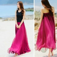 suknje za žene Žene Elastični struk šifon dugi maxi haljina vruća vruća ružičasta + jedna veličina