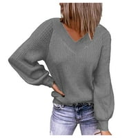 Follure Dukmirt za žene V-izrez jesen novi povremeni labav pulover u pulover s dugim rukavima
