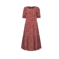Ženske haljine Ljetno casual cvjetni print okrugli izrez Maxi haljina na listu Duga ruffle hem bohemia