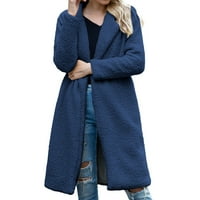 Zimski kaputi za žene plus veličine modne čvrste boje dugih rukava srednje dužine janjećih kaputa Navy