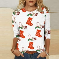 Božićne majice za žene plus veličine modne tiskane labave majice rukave bluza okrugli vrat casual vrhovi
