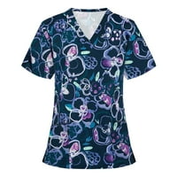 Proljetni ispisani piling vrhovi Žene Slatko ispisano V izrez Stretch majica Plus Veličina medicinske sestre uniforme
