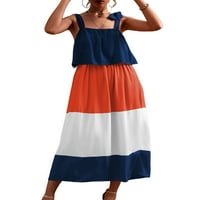 Niveer Ljetni rufffle Long Maxi za ženske remenske slojeve za odmor Colorblock plaža za odmor