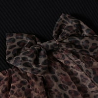 Eyicmarn Kids Chiund Chiund Casual haljina, kratki rukav Leopard tiskani ruffled bowknot mrežaste patchwork
