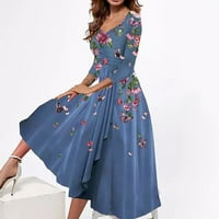 Gotyou ženska modna pada seksi v-izrez labav cvjetni ispisani odjeću za sjedište s sedam dijelova plava