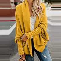 Loyisvidion kaput žene dugih rukava Pleteni zimski kardigan džemper od punog boja kaput žuta 4