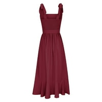 Ljetne haljine za žene casual vintage solid boju ruffle bez rukava na otvorenom bočnom prorezom maxi