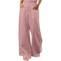 Ženske pamučne posteljine hlače modna casual čvrsta boja labava rastezljiva elastična traka za struk