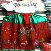 Kina Poblana Womens Folklorico TRI-Color haljina SET W Eagle Sequin NWOT Mala suknja Dužina 34
