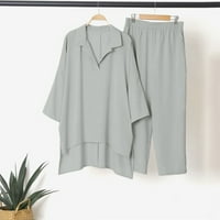 LisingTool radne pantalone za žene Ženske kože od solidne boje V izrez Nine boce rukave majica devet