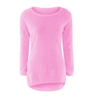 Ženski džemper casual dugih rukava okrugli vrat džempere mekana puna boja udobne džemper vruće ružičaste_