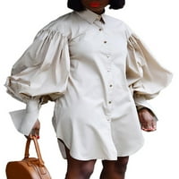NIUER ženska košulja haljine s dugim rukavima kratka mini haljina reže labav u boji bež 5xl