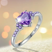 Heiheiup Prirodni ametist cirkonija srebrni prsten modni vjenčani prsten u obliku srca nakit nakita