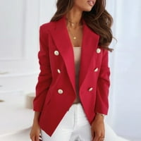 Shiusina Women Plus Veličina Silk satenska jakna Formalni kardigan džepovi Radni uredski kaput Crveno