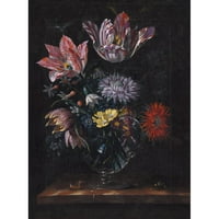 Jacob Marrel Black Ornate Wood Framed Double Matted Museum Art Print pod nazivom - staklena vaza sa cvijećem