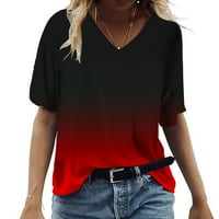 Caveitl Ženska košulja, ženska ljetna vrhova V majice s rect T Odmjane vrhove Ležerne prilike Crvene,
