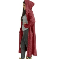 Cardigan za žene obrezane ležerne zimske čvrste pletene kapuljače dugi kardiganski džemper džepni kaput