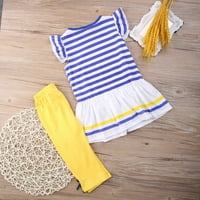 Douhoow 0-6Y TODDLER Girl Ljetna odjeća Leteća rukava Stripe majica vrhovi žute kratke hlače