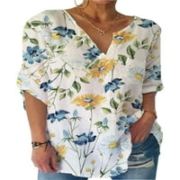 Capreze Women majica Cvjetni print ljetni vrhovi polu rukavica majica labav tee V izrez tunika bluza