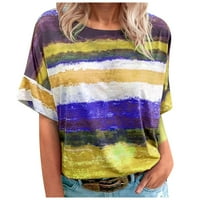 Ženska ljetna majica Casual okrugli vrat Modni kratki rukav labav gradijent contrast bluza 2xl