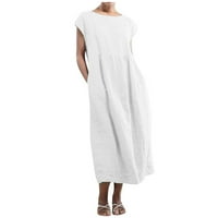 Baggy ljetne haljine za ženske pamučne line midi haljine pune boje duga haljina kaftana dužine koljena