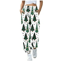 Tking Fashion ženske hlače Božićne tiske casual pantalone nacrtavajuće hlače od elastičnih struka sa