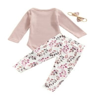 Toddler Girl Jesen Zimske odjeće Dugi rukav rukavši puni kombinezon sa cvjetnim hlačama Set odjeće