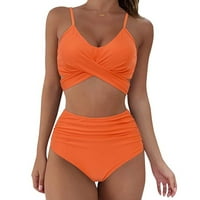 Ženska ljetna seksi čvrsta boja Split dvodijelni halter bikini kupaći kostim narančastim m