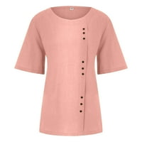 Posteljine za ženske pamučne platnene majice kratki rukav O-izrez Ljeto Loose Baggy bluza Plus veličina,