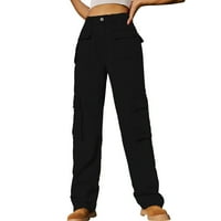 Ženske modne traper duge hlače opušteno puno boje na srednjem struku Multi-džepne teretne hlače jeseni zimske kaše otporne na odjeću crne l