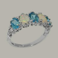 Britanci napravio je 10k bijelo zlato prirodno plavo topaz i opal ženski vječni prsten - Opcije veličine