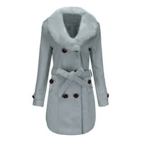 Akiigool ženski kaputi Trendy Womens rever ovratnik dvostruki kaput od kaputa od vunene morskog kaputa zimski kaput sa džepovima