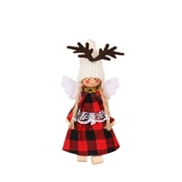 Božićna drva privjesak od platna, krilana djevojka anđeo sa pletenim šeširom silskim rogovima, ukrasima