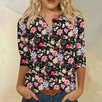 Hanas vrhovi ženski trendi povremeni tunički, klasični rupni gumbi okrugli bluza za vrat, cvjetni ispis