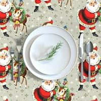 Pamuk Saten Stolcloth, 70 144 - Retro kič božićnjak Vintage Santa Claus Deer Holiday Snowflakes Ispiši
