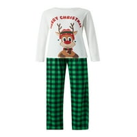 Božićne pidžame za obitelj, pismo elk print O-izrez dugih rukava + karirane duge hlače za roditelje