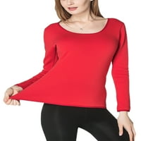 Zodanni dame majica majica CREW izrez majica Topli tee ultra mekani pulover bazni sloj crveni m