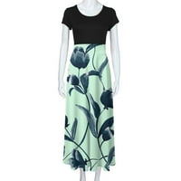 Ženski patchwork maxi podne haljine kratki rukav haljina s kratkim rukavima haljina cvjetni tisak Vintage