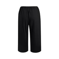 Pamučne posteljine obrezane hlače za žene čvrste casual capris lagane udobne elastične hlače za izvlačenje crna xl