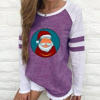 Scyooekwg božićne majice za žene s dugim rukavima Bluze dugih rukava Loot Fit Bluzes Dukseri Dressy Casual Božićni print Vrhovi okruglih vrata Raglan rukavi Purple XL