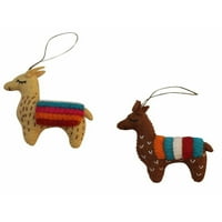 Globalni zanati preplanuli i smeđi llama duo ručno rađeni ukrasi filca, set od 2