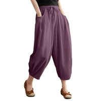 Ženske hlače Nova labava pune boje pamuk i posteljina čipka u gore elastične struk obrezane hlače žene