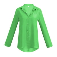 Cuoff ženski casual gumb revel pune boje dugih rukava šifon majica zelena l