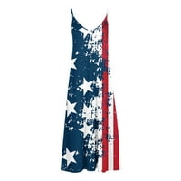 Lastesso Womens Spaghetti Strap 4. jula Sunderss Ljetni casual Maxi haljine Američka zastava Duga haljina