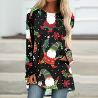 Dezed Womens Božićne majice Clearians Božićne košulje za žene Ležerne prilike dugih rukava Okrugli vrat