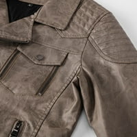 VBNERGOIE muške kafe casual kožne jakna s dugim rukavima sa prekidačem na dugih rukava džepni kaput