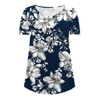Majice za žene labave fit ruffle majice posadu kratkih rukava s kratkim rukavima niz cvjetni bijeli